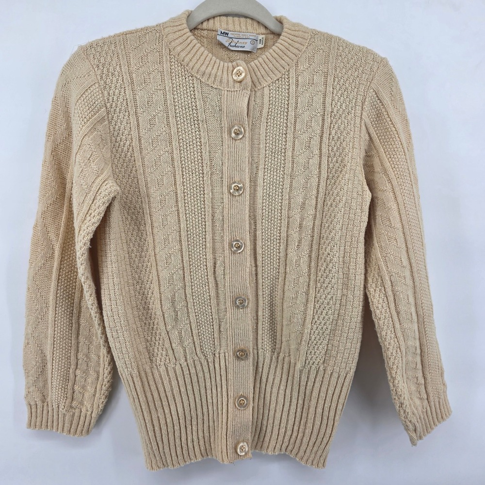 JCPenney Fashions Vintage small Cream Cable‎ Knit Button Front Cardigan Sweater